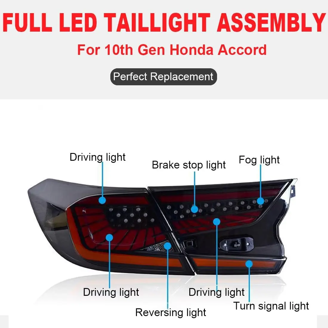 LED Tail Lights For Honda Accord 10th Gen 2018 2019 2020 2021 2022 Rear Lamps with Dynamic Animation Breathing Taillight