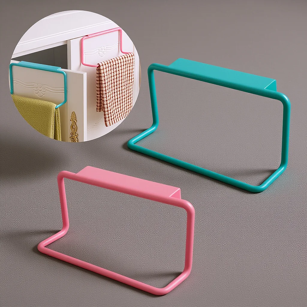 2pcs Towel Rack Door Back Hanging Shelf For Kitchen Bathroom Cabinet Drawer Rag Hanger Duster Cloth Holder Towel Shelf Storage