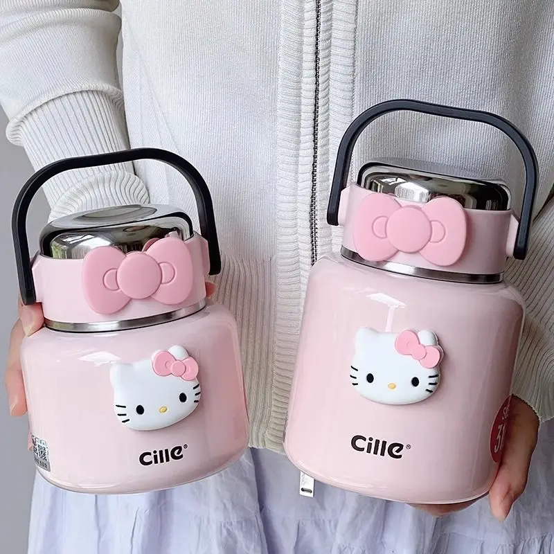 

Милая термокружка Hello Kitty из нержавеющей стали 316, изолированный ланч-бокс, портативный контейнер для каши с мультяшным дизайном, большой емкости, кавайный.