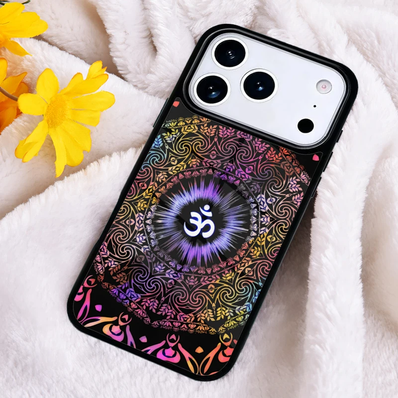 Capa de Celular Antichoque com Padrão Colorido Yoga Om Mandala para iPhone 17 16 Pro Max 15 14 Pro 11 12 13 XR XS 6 7 8 Plus