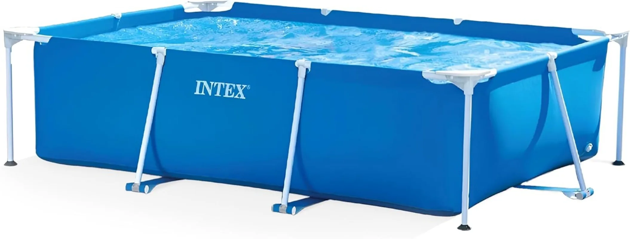 Intex 9,8' x 79" x 29,5" Marco rectangular sobre el suelo Piscina exterior para patio trasero con válvula de control de flujo para drenaje rápido