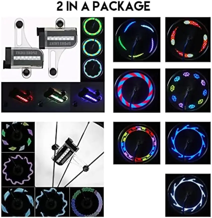 (2 reifen pack) led fahrrad rad licht! Wasserdichte Fahrradspeichenlampen-30 LED-Modus ändert sich-Fahrrad zubehör in mehreren Farben