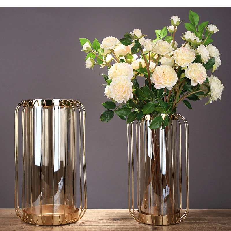 

Metal Glass Hydroponic Vase Home Decoration Living Room Dining Table Dried Flower Flower Arrangement Accessories Wedding Vase