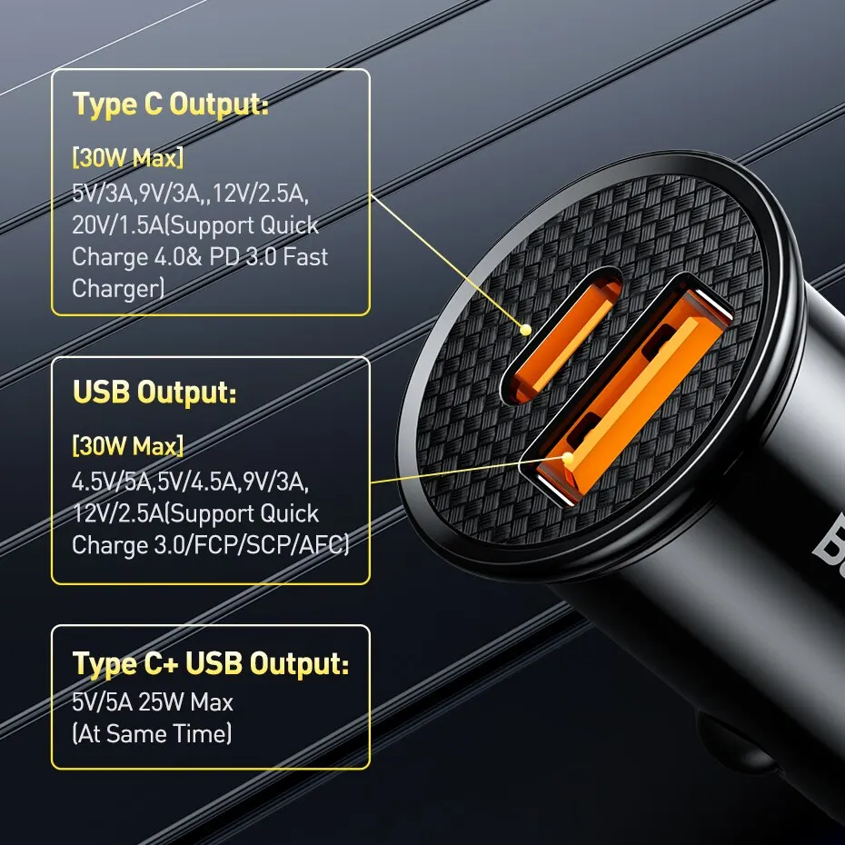 Baseus 30W USB autolader snel opladen 4.0 3.0 FCP SCP USB PD voor Xiaomi iPhone 12 13 14 Pro snel opladen auto telefoon oplader