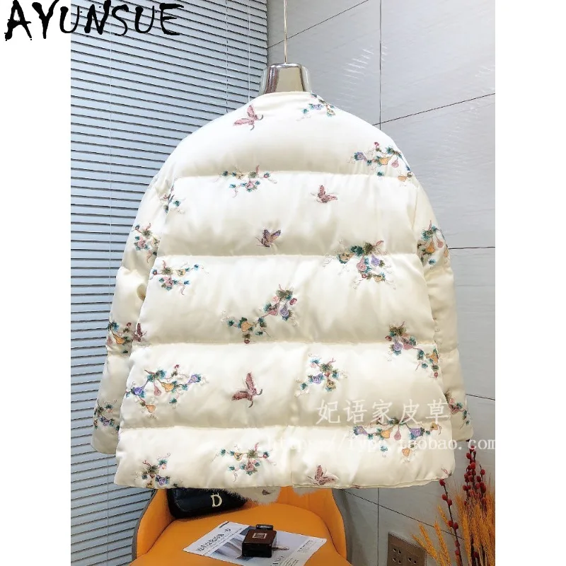 AYUNSUE Women's Goose Down Jackets Chinese-style Embroidered Women Winter Coat Fashion Mink Fur Collar Jacket Woman Clothes