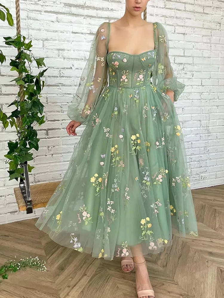 

Green A Line Women Evening Dresses Ankle Length Prom Party Gowns Graduation Formal Vestido De Noche Abendkleider robes de soirée