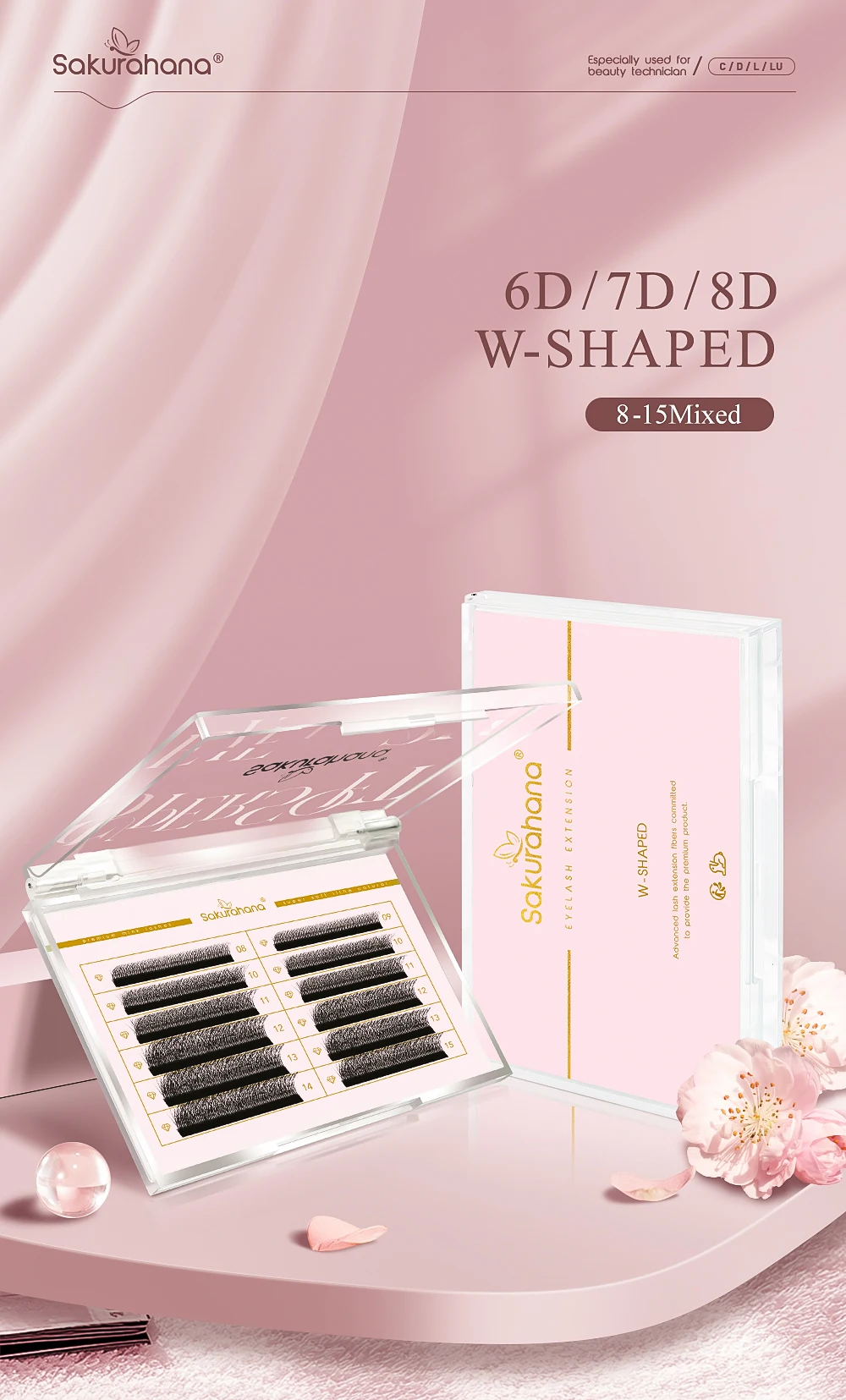 SAKURAHANA Automatische Blüte W-förmige Blüte 6D 7D 8D Vorgefertigte Fächer C/D/L/LU Curl Mink Individuelle Wimpern – Detail 1