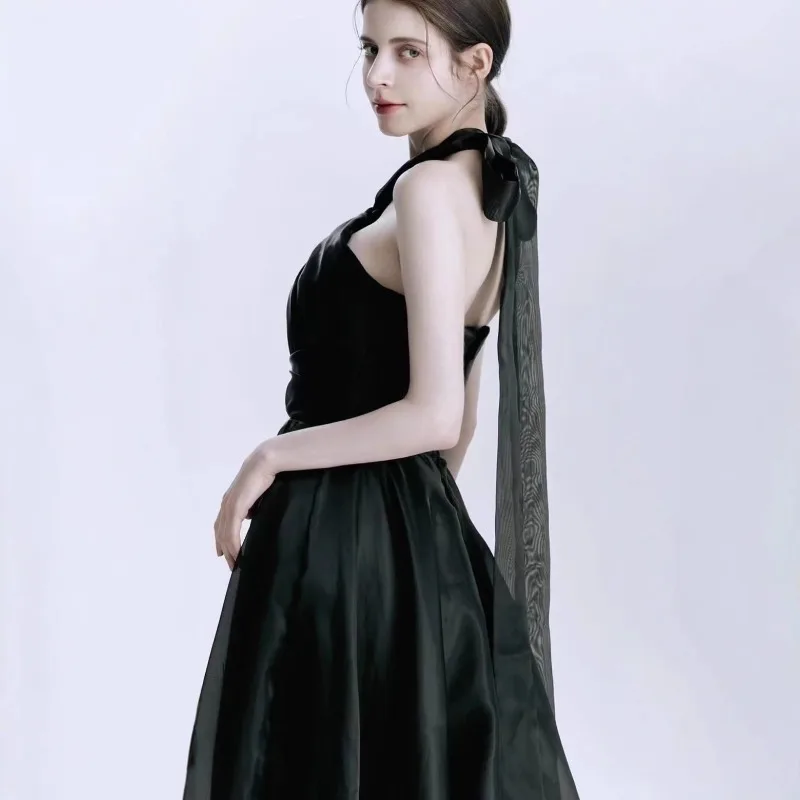 Elegante festa vestidos de noite rosa preto a linha tule halter vestido de baile sem mangas rendas até vestidos de ocasião formal personalizados