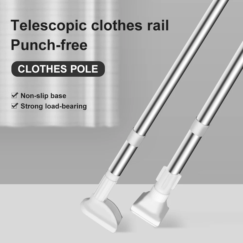 Telescopic Clothing Rod Punch-free Adjustable Shower Curtain Rods And Accessories Extendable Stainless Steel Simple Support Rod