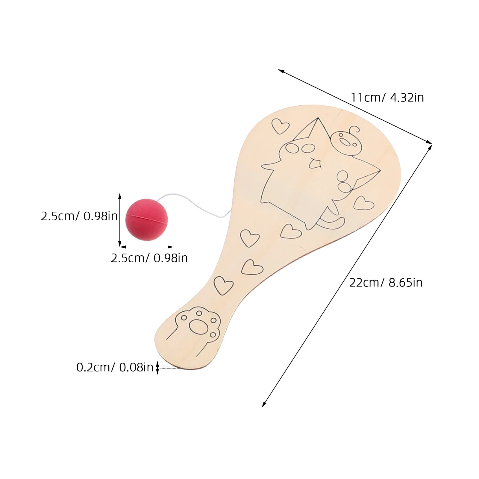 8-teiliges leeres Paddel für Kinder, handbemaltes Holzhandwerk, einfach zu färben, leichtes Material, ideales Spielen im Innen- und Außenbereich