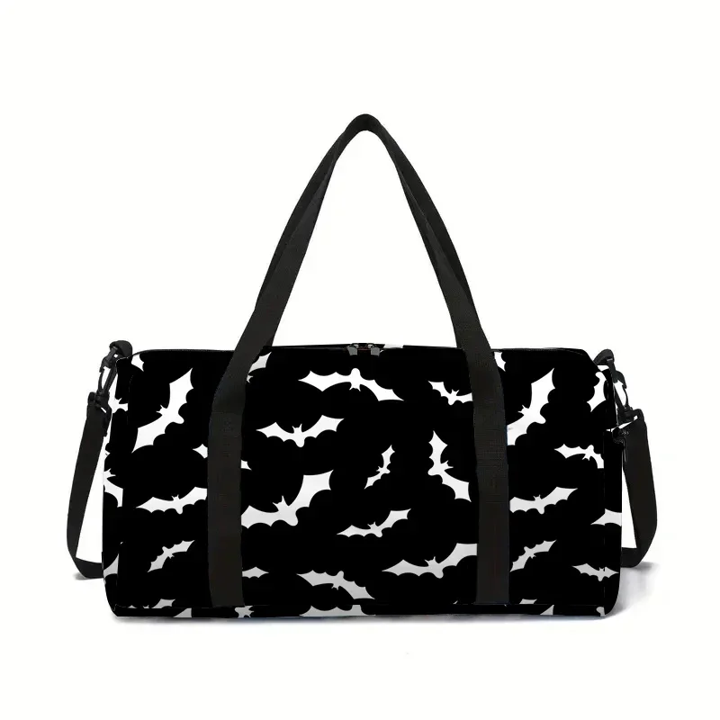 White Bat Black Large Capacity Luggage Bag for Boy and Girls Best Gifts 2D Flat Cartoon Travel Duffels Hand Bag for Children