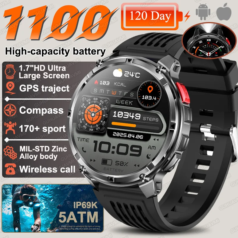 2026 Nieuwe T-Rex3 Ultra 1100 Mah Militaire Smart Horloge Mannen 1.7 "AMOLED GPS Path 5ATM Waterdicht Kompas LED zaklamp Smartwatch iOS