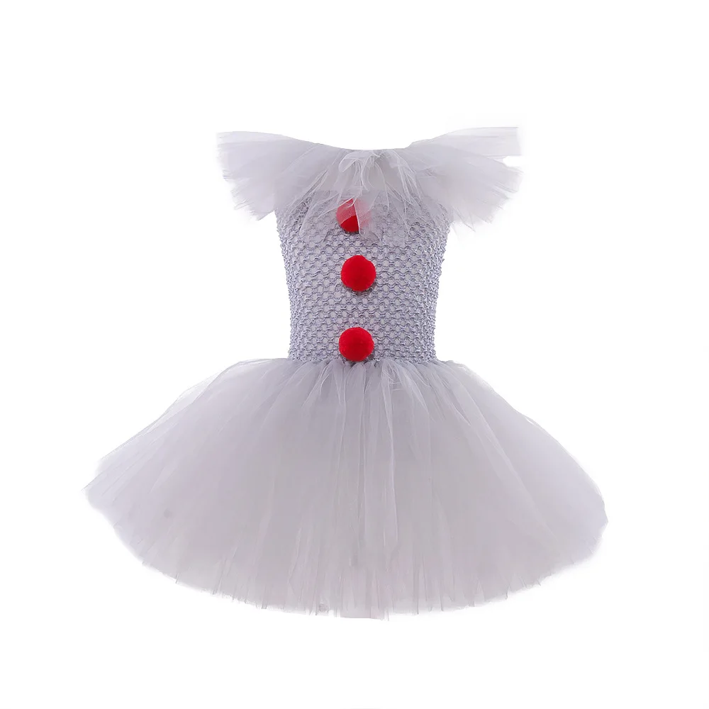 Gray Clown Led Light up Tutu Dress for Girls Carnival Halloween Costume for Kids Girl Joker Cosplay Children Party Scary Clothes