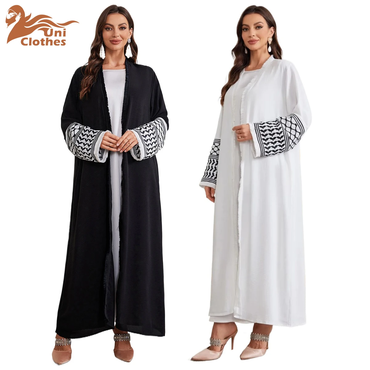 UNI 2024 Ramadan Abaya Kimono Keffiyeh Embroidery Tassels Muslim Open Abayas Women Dubai Luxury Islam Cardigan Dress Kaftan