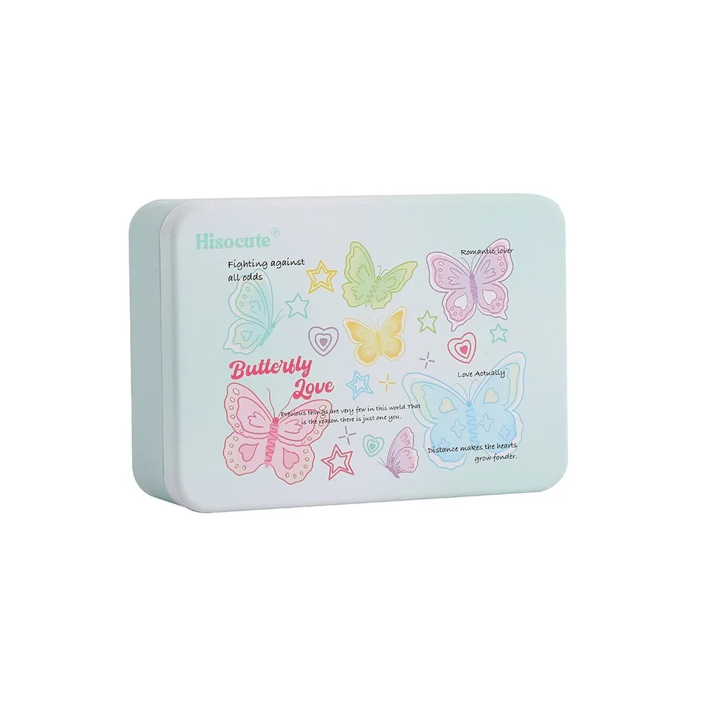 Metal Empty Tin Box School Stationery Rectangular Jewelry Organizer Multifunctional Butterfly Print Sticker Storage Box Students
