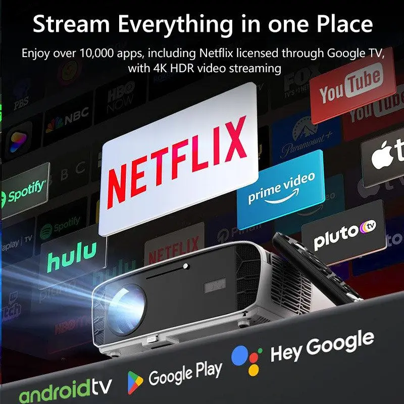 For A9L Linux 4K Projector 1080p Full HD 800 ANSI Lumens WiFi 6 Bluetooth 5.0 Auto Keystone Home Cinema Smart