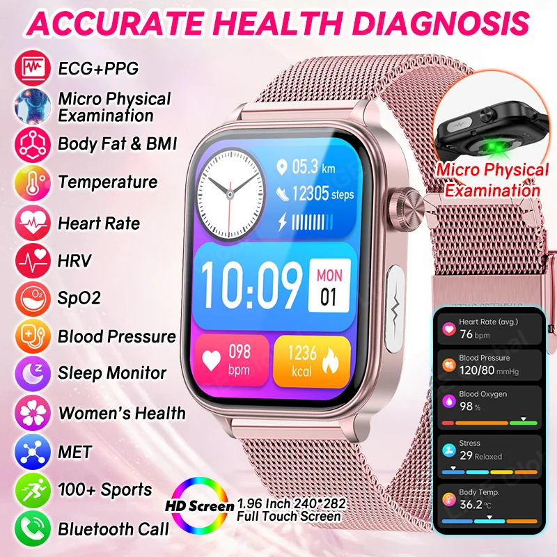 LIGE New Nursing Grade ECG+PPG Smart Watch Body Fat Blood Oxygen Pressure Temperature Women Menstrual BT Call Health Smartwatch
