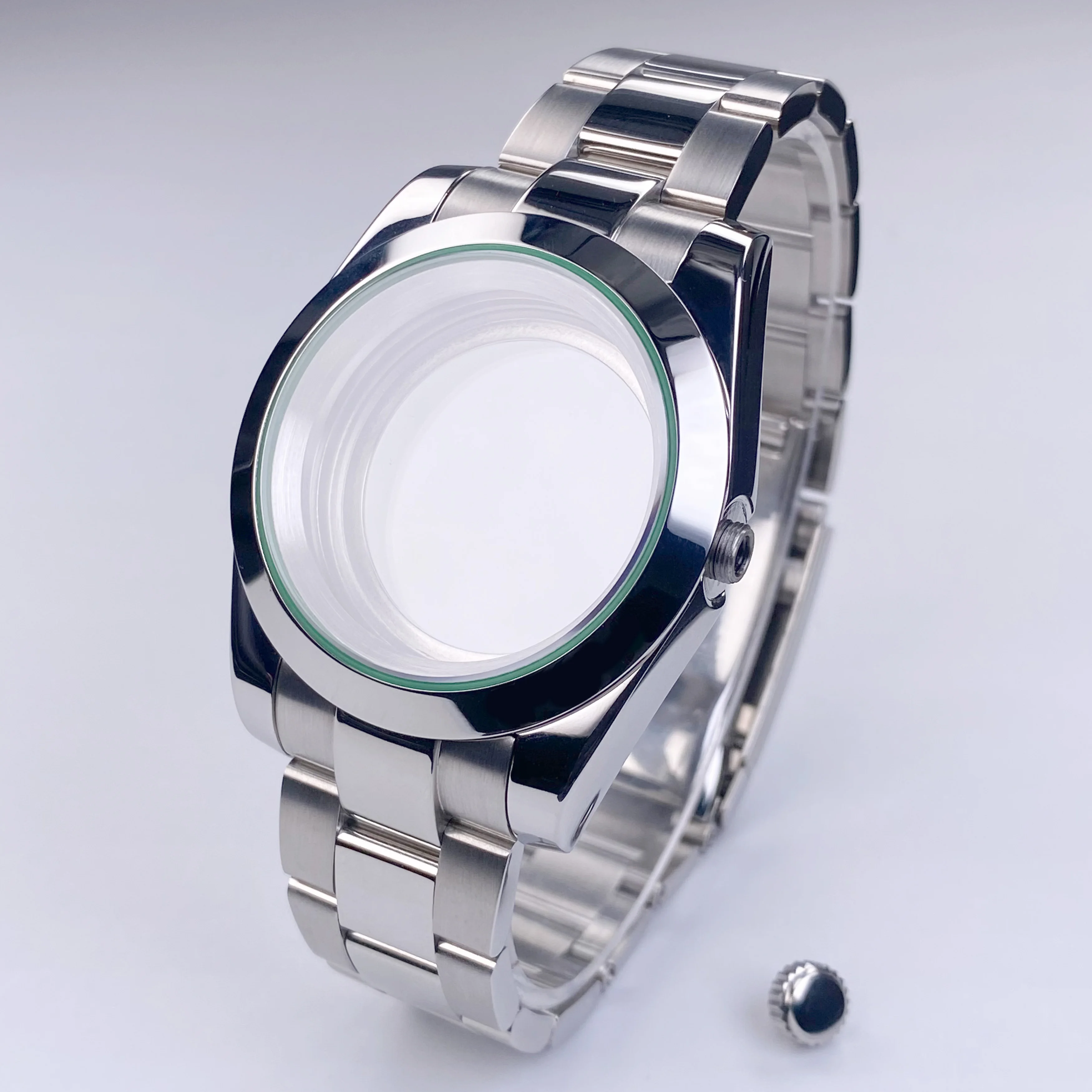 Caixa de relógio nh35 36mm/39mm, moldura de junta verde relâmpago, caixa de vidro de safira compatível com movimento nh35, acessórios de mostrador de 28.5mm