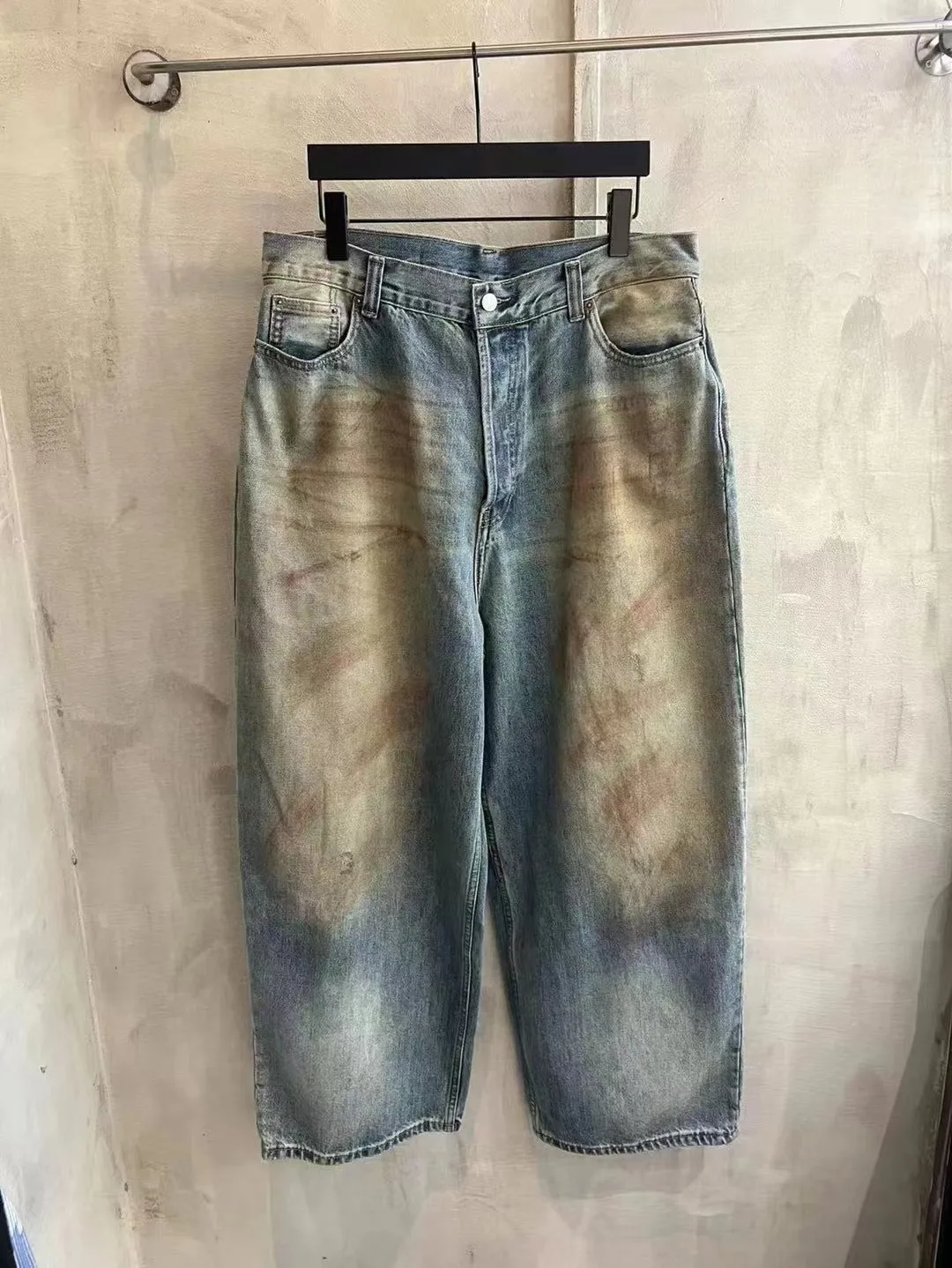 

Urban Fashion Men's And Women's Painted Style Long Jeans City Casual Straight Leg Trousers Wear Resistant mid Waist Wide Leg