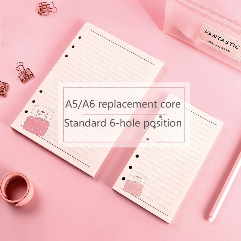 80 Sheets A5/A6 Paper Refill 6 Holes Diary Paper Cartoon Notebook for Core Cute Inner-page Notebook Replacement A5 Paper Refill