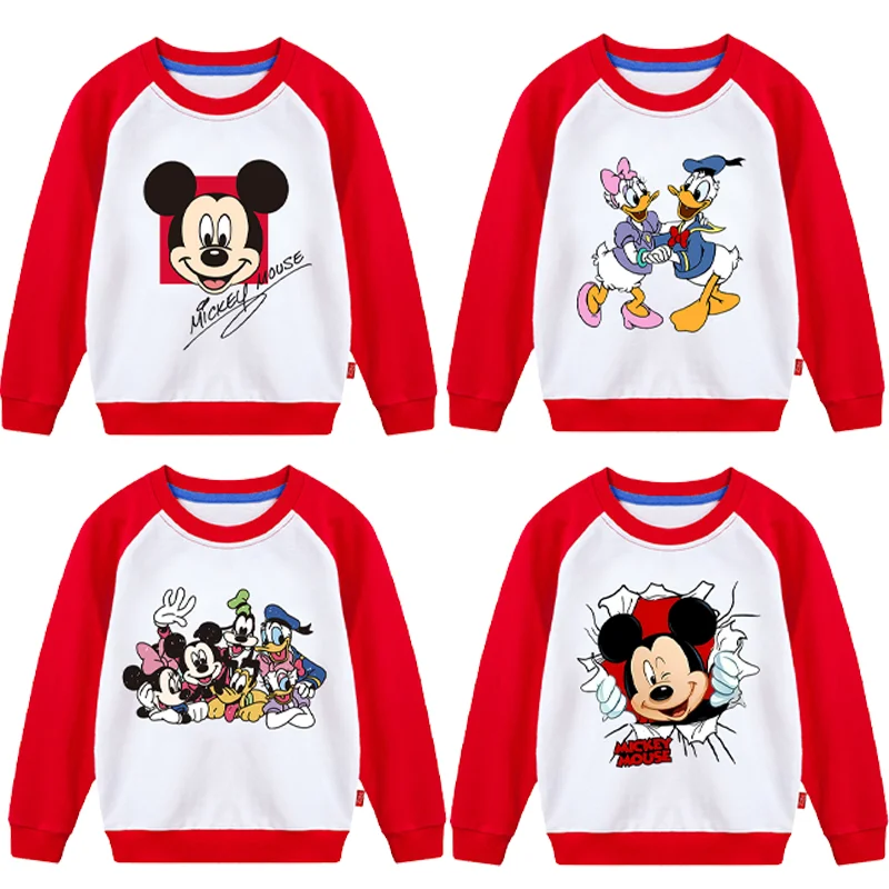 Mickey Mouse Kids T-shirt Disney Casual Fashionable Color-blocked Clothing Girl Cartoon Long Sleeves Boys Anime Cute Tops Blouse