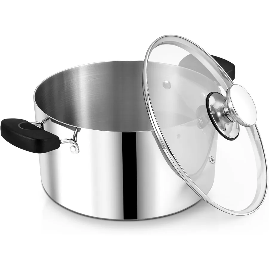 

8 Quart 3Ply Cooking Stock Pot with Lid Stainless Steel Large Pot for Pasta Soup Ideal for Multi Stove Use Heavy Duty Construct