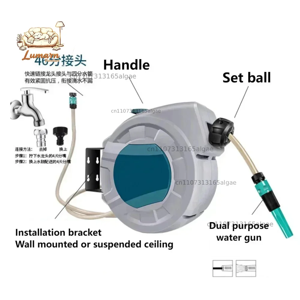 20m 8x12mm Water Drum Automatic Telescopic Hose Truck Garden Hose Recycling Device Water Pipe Telescopic Hose Reel