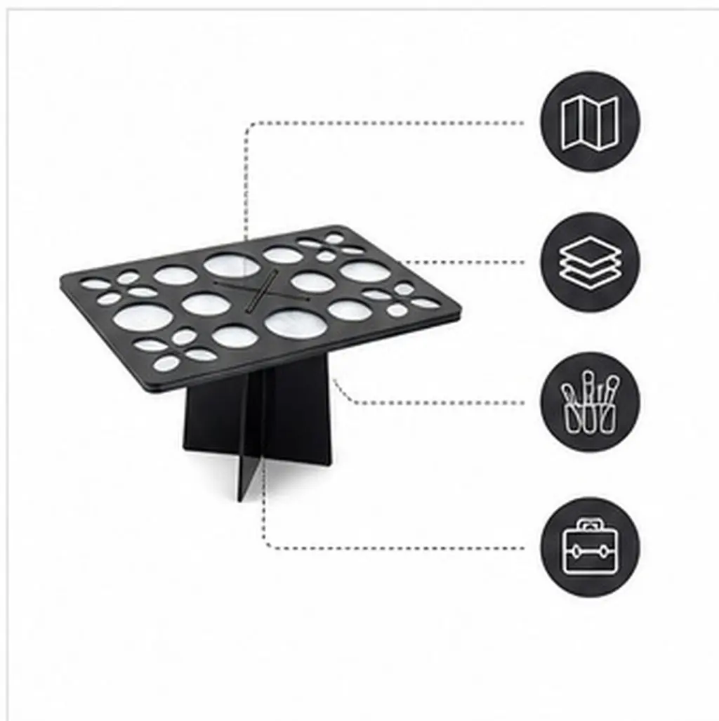 Air Drying Makeup Brush Organizer Foldable Drying Rack Shelf Collapsible Inclinable Tower Saving Black