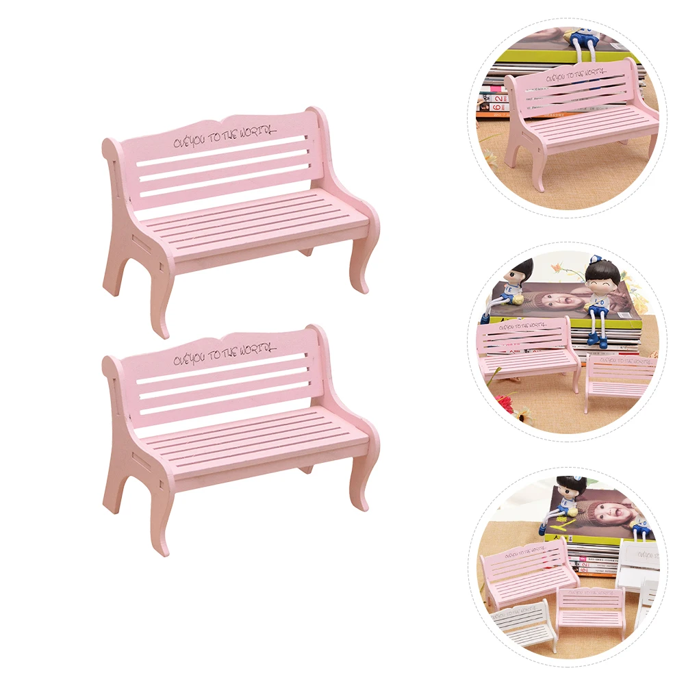 Accessoires de chaise rose, meubles miniatures, simulation de banc de bébé, accessoire de décoration pour enfant, 2 pièces
