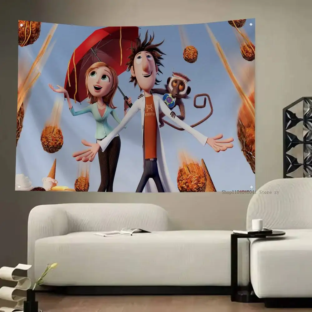 Cloudy With A Chance Of Meatballs Flag Banners Four Hole Flag Polyester Outdoor Decor Room Aesthetic