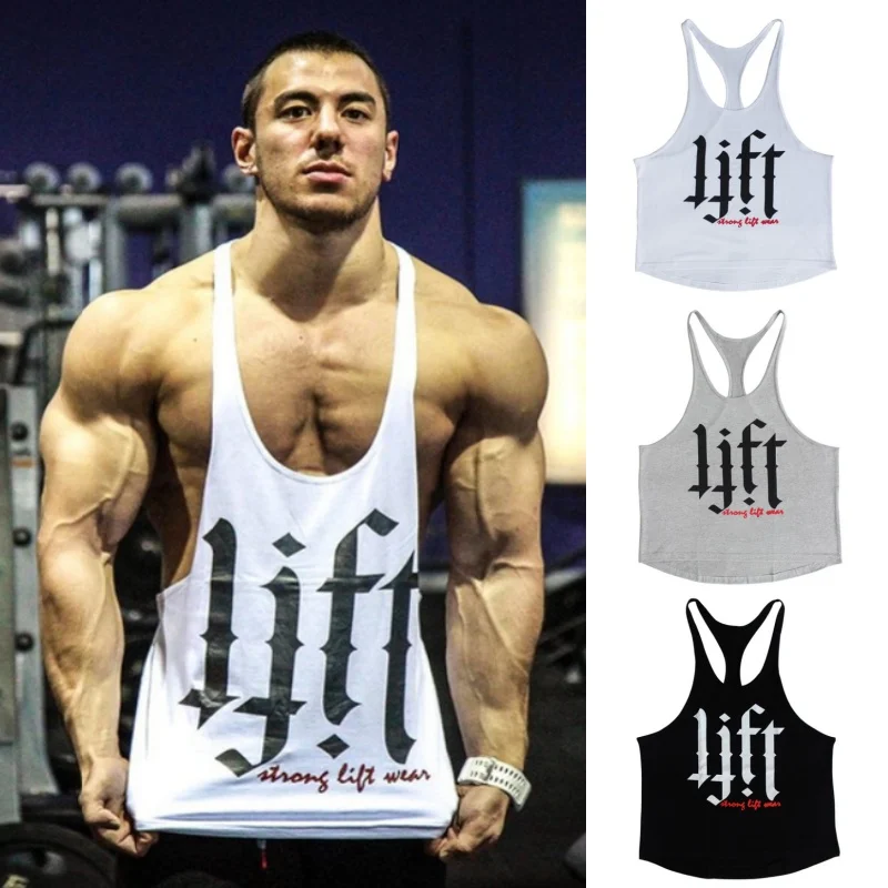 

Men's fitness strap vest sports pure cotton personalized printing explosion bodybuilding training loose muscle I-shaped vest