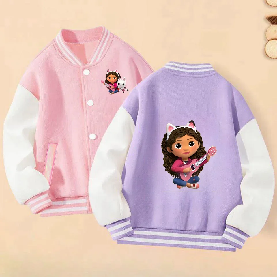 Kids Kawaii Gabby’s Dollhouse Baseball Uniform Boys Clothes Girls Thick Coat Ages 2-14 Warm Jacket Tops