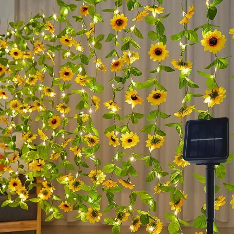 2/5/10 متر LED الشمسية ورقة ضوء سلسلة في الهواء الطلق الجنية مصباح 8 وضع عباد الشمس الاصطناعي لعيد الميلاد الزفاف حديقة سياج الديكور