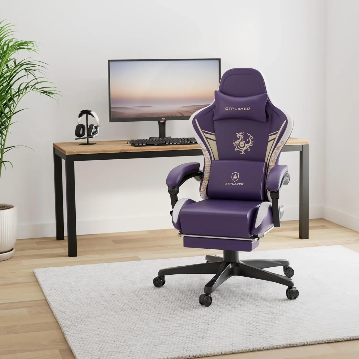 GTPLAYER Gaming Chair with Bluetooth Speakers and Footrest, Dragon Series Video Game Chair ，Heavy Duty Ergonomic Chair，Esports