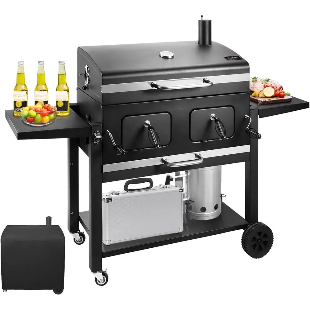 

Extra Large 794 Sq. In. Adjustable Charcoal BBQ Grill with Side Tables for Outdoor Cooking