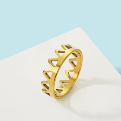 Kinitial Vintage Stainless Steel King And Queen Crown Rings Finger For Women Men Statement Power Jewelry Birthday Gift