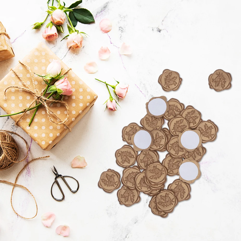 

3cm Wax Seal Stickers Eucalyptus Leaf Pattern Self- Adhesive Gold Stickers For Wedding Invitation (100 Pcs)