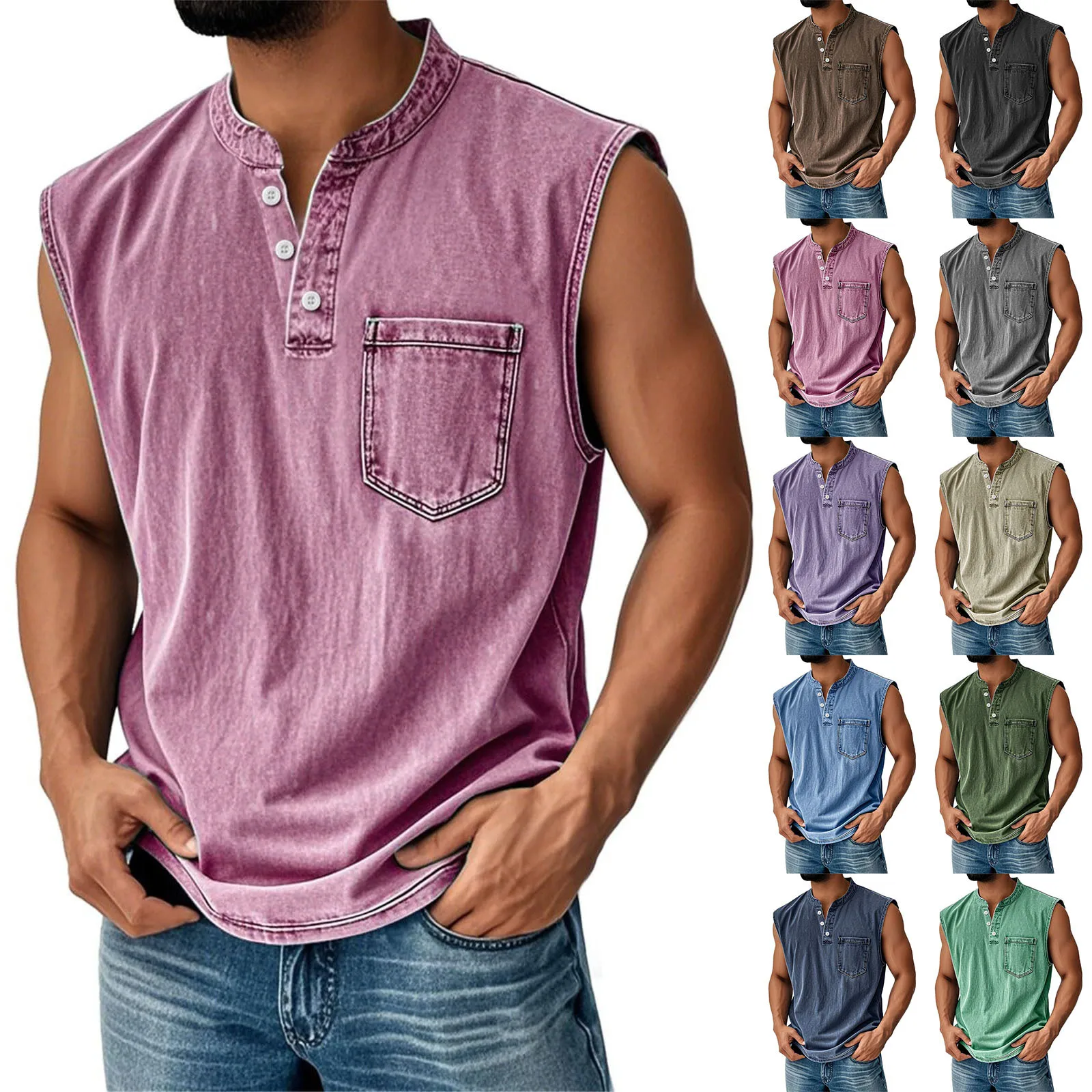 

2026 Sleeveless T-shirt for Young Men - Casual and Trendy Open-Front Style