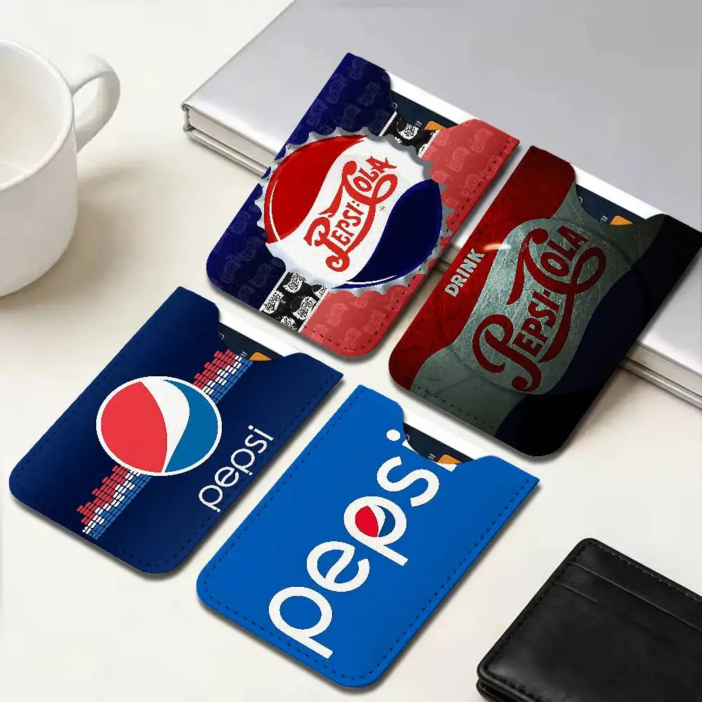 P-pePsi-CC-cOla Leather Card Wallet Soft Lightweight Portable Credit ID Card Holder Daily Commute Card Case