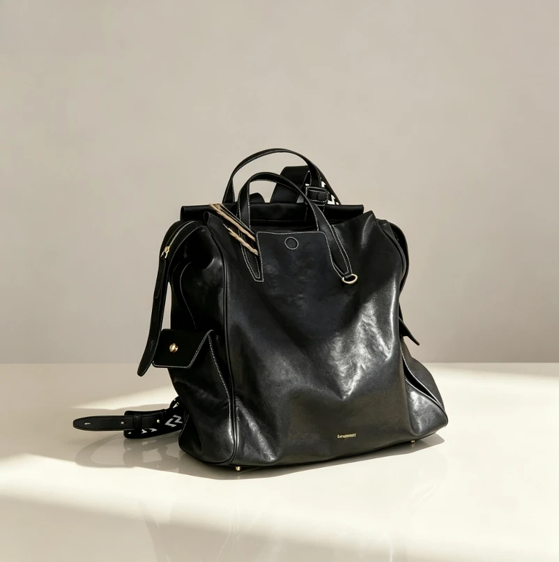 New 16 Inch Leather Backpack for Commuting Traveling Strap Briefcase School Laptop Bag Double Shoulder and Unisex Large Capacity