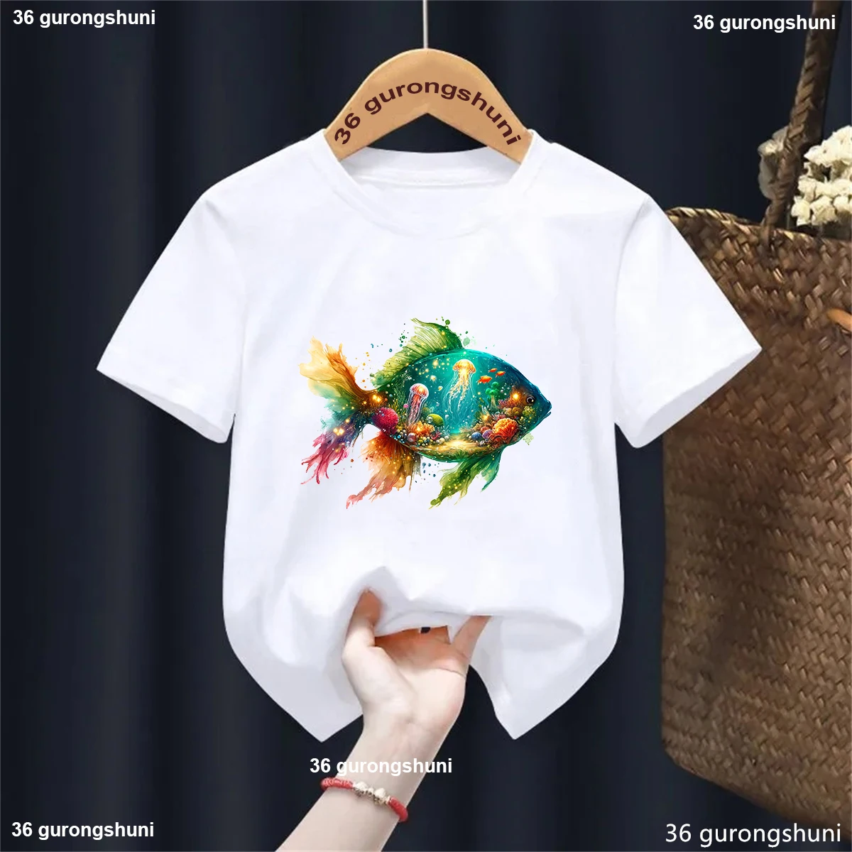 

Marine Organism Kids Clothes Colorful Fish Printed Tshirt Girls/Boys Summer Short Sleeve T-Shirt Funny Solid T Shirt Streetwear