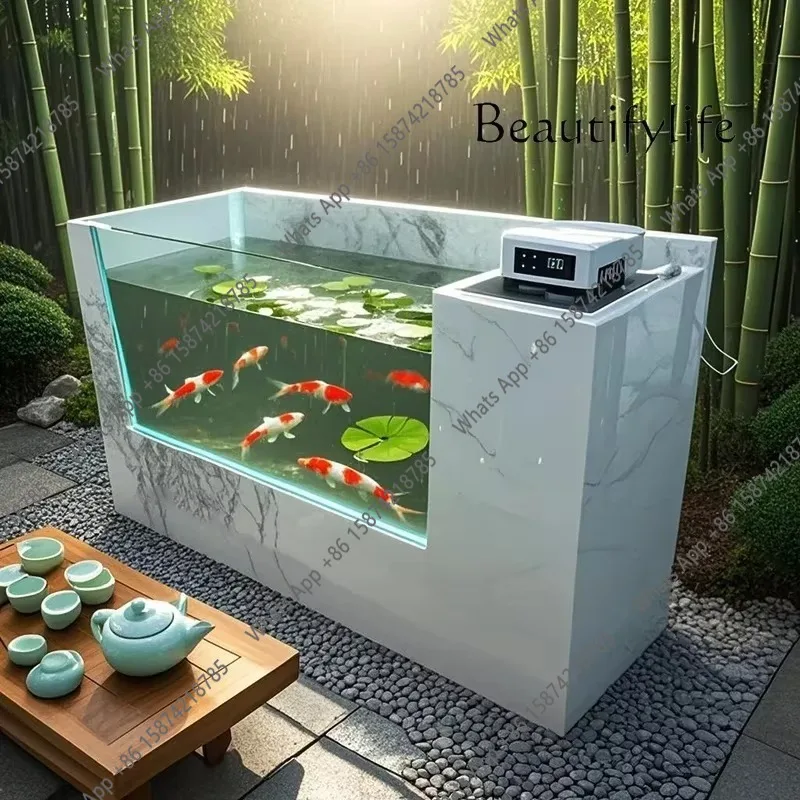 X36 Garden Rock Slab Fish Pond Thickened Glass Landscape Fish Tank Balcony Fish Raising Turtle Courtyard Ecological Tank