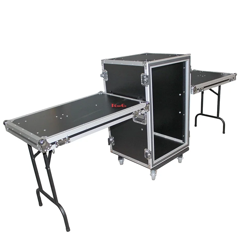 18U Vertical Shockproof Rack Case 20'' Deep With Side Tables And Casters