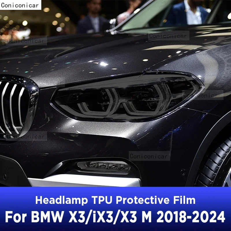 

Защитная пленка, передняя прозрачная черная наклейка из ТПУ для BMW X3 IX3 X3M G01 G08 F97 2018-2024, автомобильная фара PPF