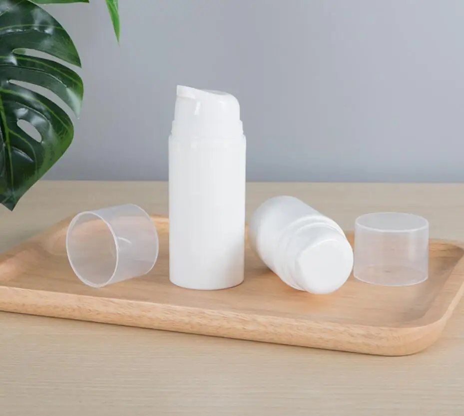 Botella sin aire de plástico blanco completo de 50ML, bomba blanca/transparente para loción/emulsión/suero/essencia/base embalaje para el cuidado de la piel