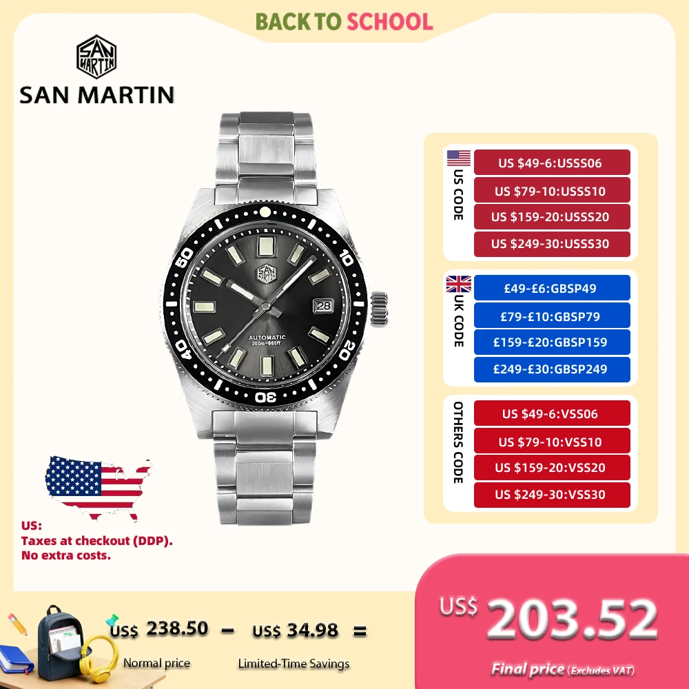 

San Martin 62mas V4 41 мм дайверские часы с сапфировым стеклом и логотипом NH35 автоматические механические часы браслет дата 20 бар Lume SN0007