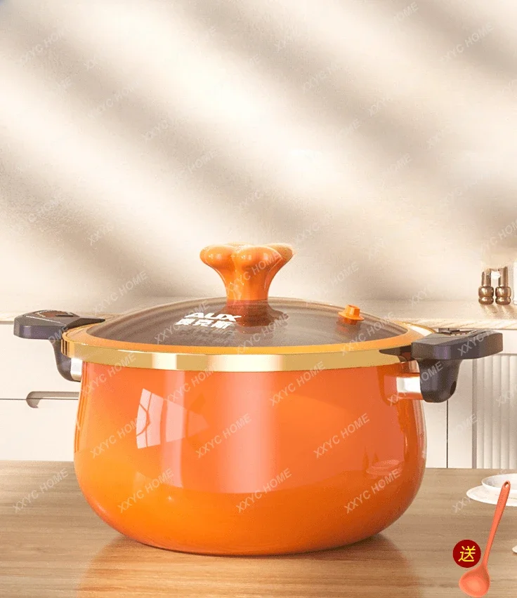 Enamel Micro-Pressure Soup Pot Steaming Boiling Stewing Soup Pot Pot with Two Handles Gas Induction Cooker Universal