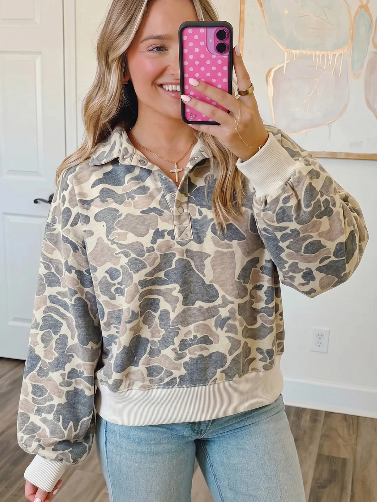 DearLover Vintage Camouflage Long Sleeve Sweatshirt Women's Spring Autumn New Collar Hooded Warm Casual Top