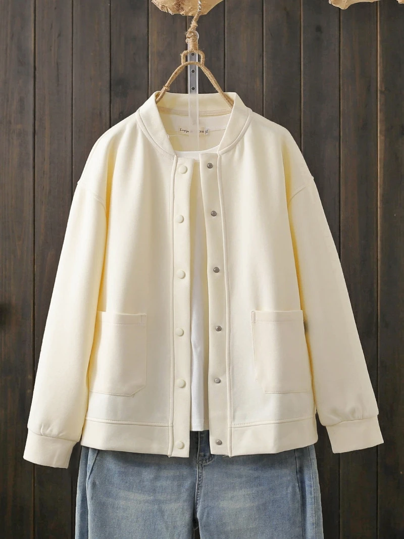 

Casual Loose round Ne Sweatirt Jaet plus Size 200 Pou Simple Color Korean Sle Spring Autumn Outerwear