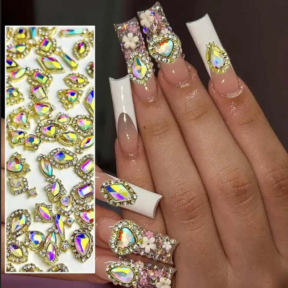 50 Stück Licht Luxus AB Edelsteine gemischte Form Herz/Oval/Wassertropfen Nail Art Strass Nägel Diamant Aurora Super Flash Nagelschmuck